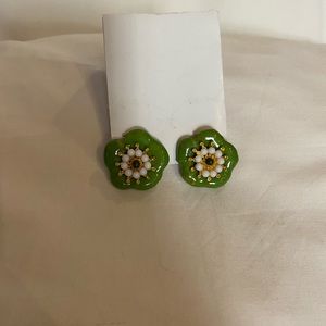 Green and gold flower costume earrings